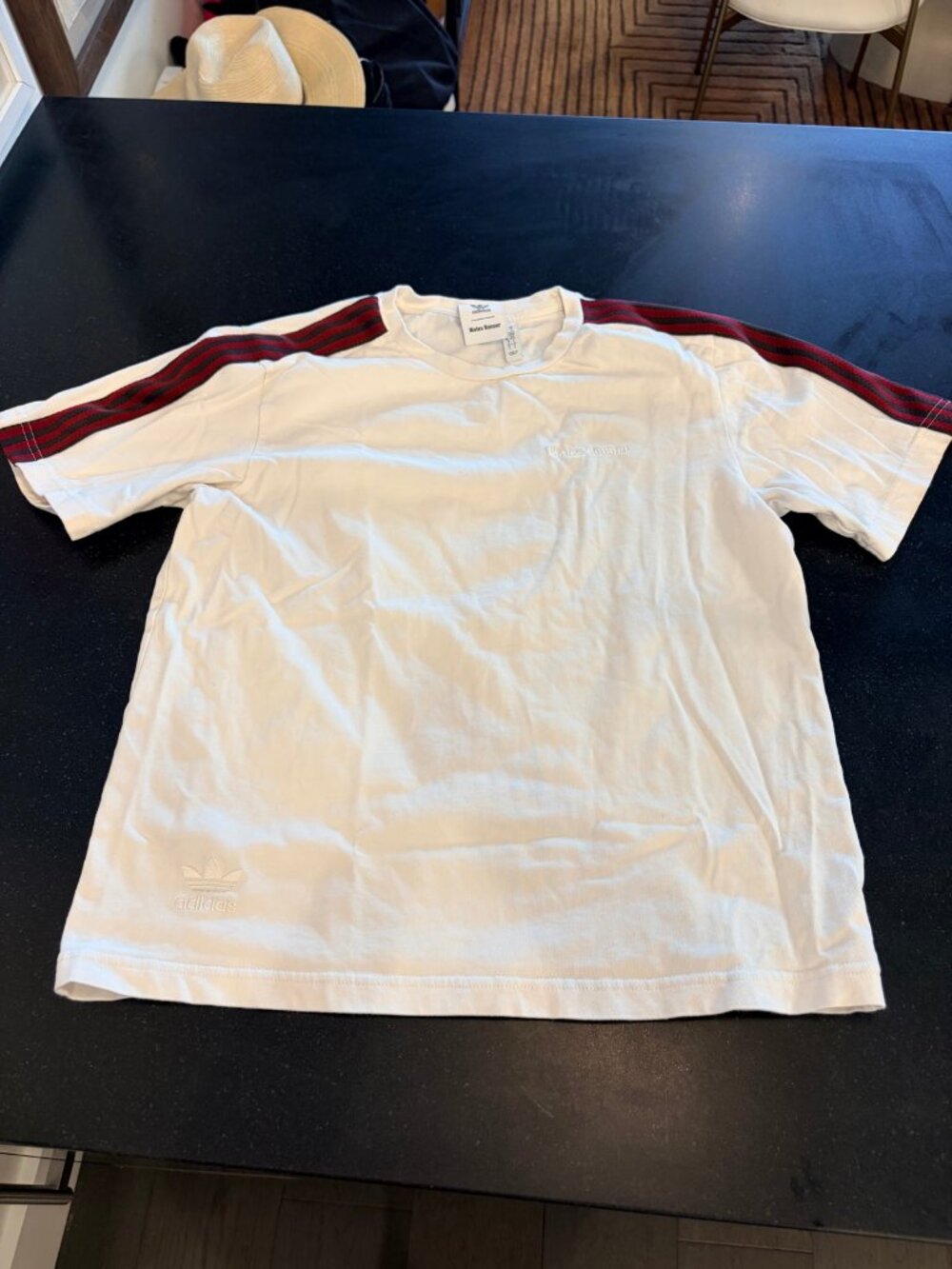 Adidas x Wales Bonner White Tee with Burgundy Stripes
